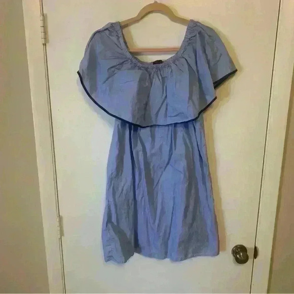 J Crew Off The Shoulder Dress in End on End Style G0263 Blue Size Medium - Picture 1 of 6